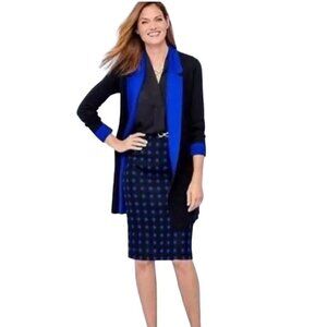 Talbots Black Blue Polka Dot Pencil Skirt Wool Blend Lined Size 2p